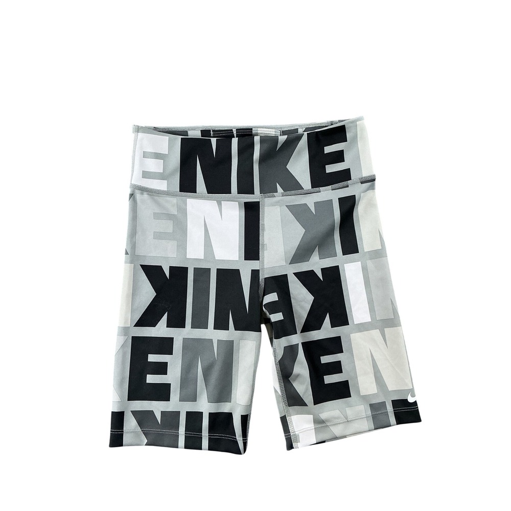 Nike Dri-FIT Womens Large Gray Black Block Logo Print Bike Shorts DA1244-077